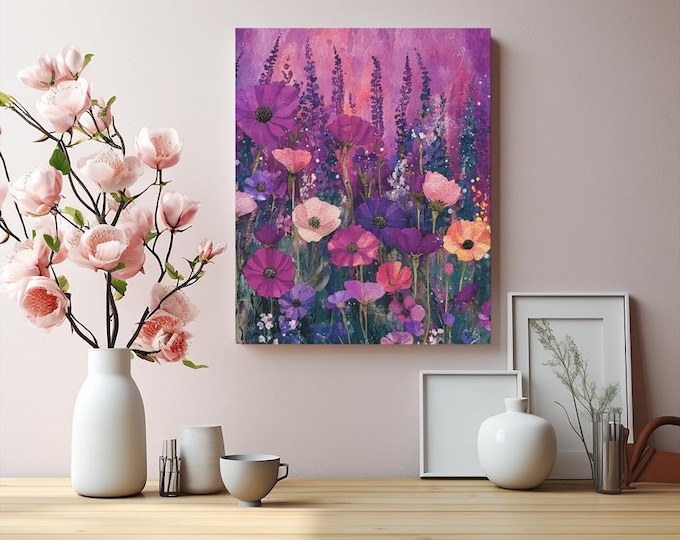 Floral Canvas Wall Art, Vibrant Flower Accent, Boho Home Decor (16x20)