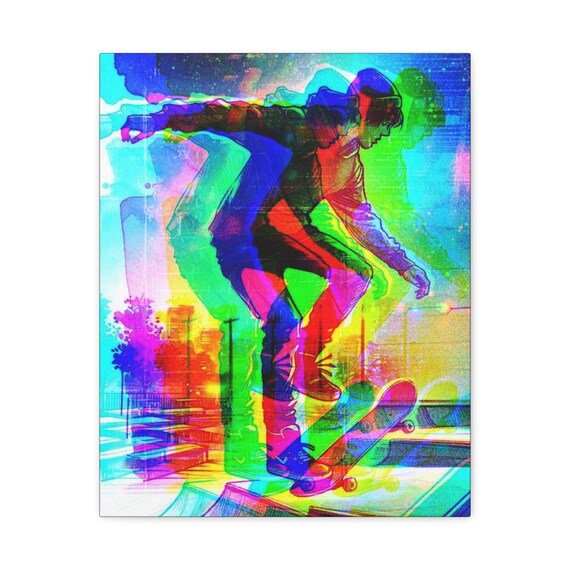 Skateboard Canvas Wall Art: Vibrant Game Room Decor (16x20 Canvas Only)