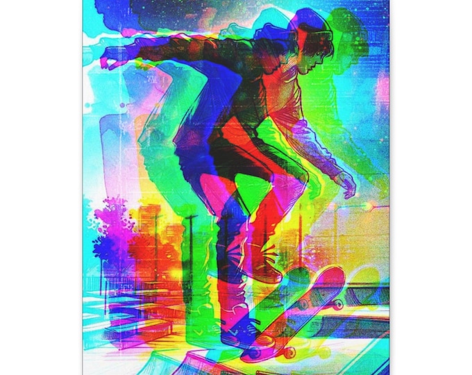 Skateboard Canvas Wall Art: Vibrant Game Room Decor (16x20 Canvas Only)
