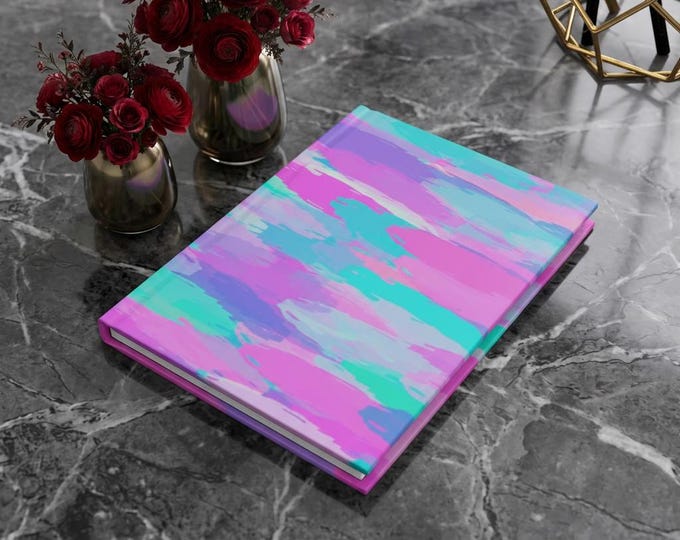 Pastel Brushstroke Pattern Hardcover Journal | Pink Teal Abstract Waves