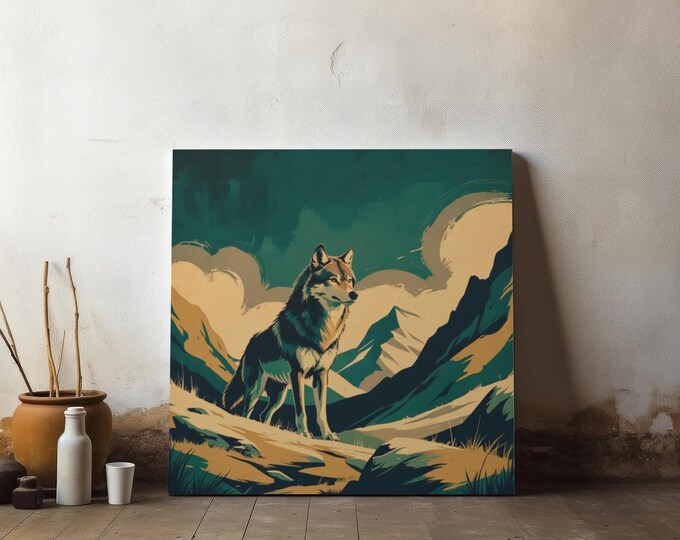 Wolf Canvas Wall Art: Mountain Landscape, Nature Decor