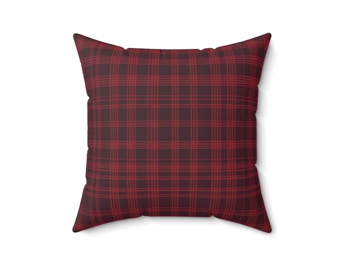 Barn Red Plaid Pillow: Rustic Farmhouse Throw Cushion