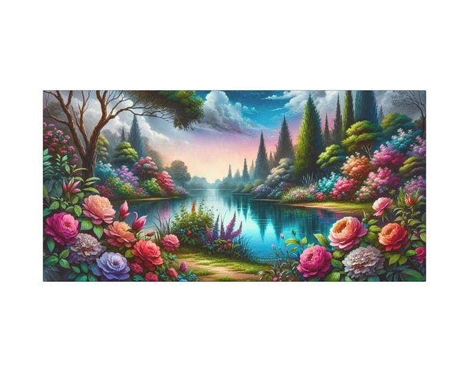 Gardenia Floral Landscape Canvas Wall Art: Nature Home Decor (30x15)