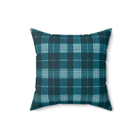 Teal Plaid Throw Pillow: Turkish Style Spun Polyester Accent Pillow