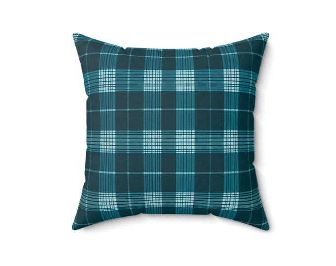 Teal Plaid Throw Pillow: Turkish Style Spun Polyester Accent Pillow