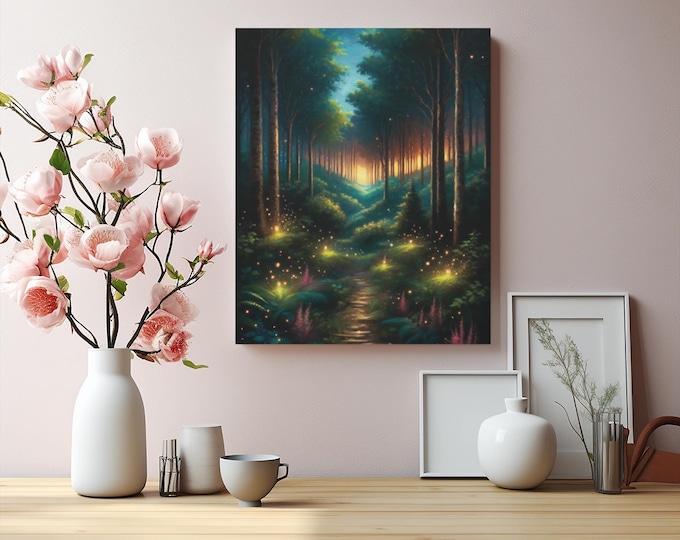 Fairy Dust Forest Canvas Wall Art: Enchanted Nature Decor (16x20 Canvas Only)