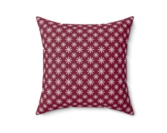 Burgundy Snowflake Pillow: Christmas Home Decor Throw Cushion