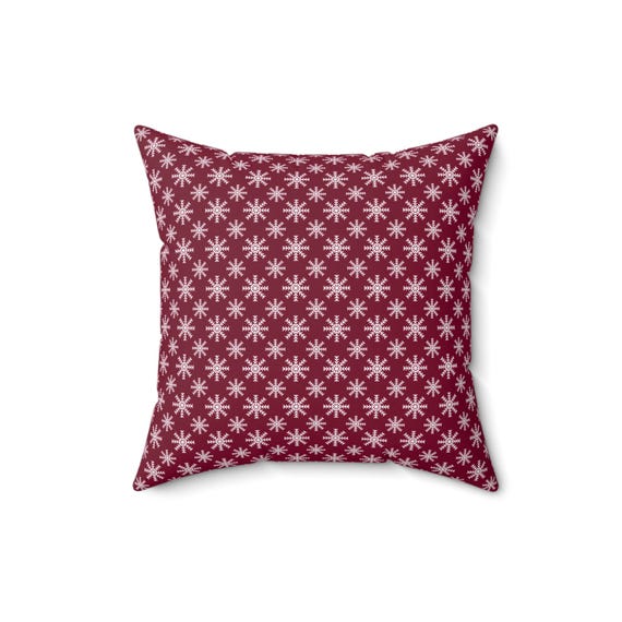 Burgundy Snowflake Pillow: Christmas Home Decor Throw Cushion