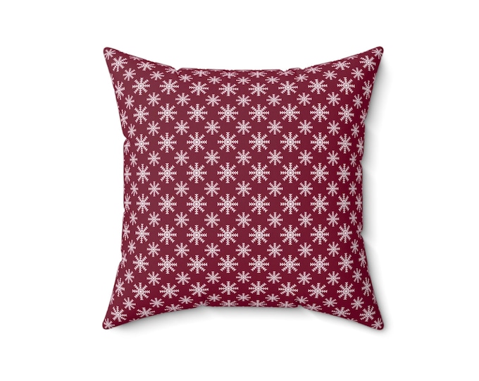 Burgundy Snowflake Pillow: Christmas Home Decor Throw Cushion