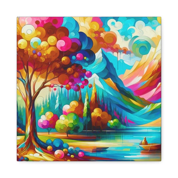 Abstract Landscape Canvas Wall Art: Colorful Home Gallery Decor (14x14 Canvas Artwork)