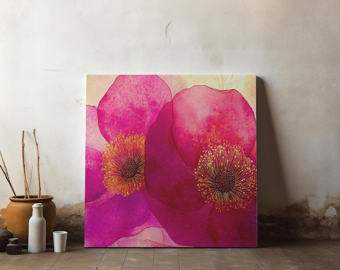 Pink Watercolor Poppy Artwork Canvas | Stretched Matte Wall Art