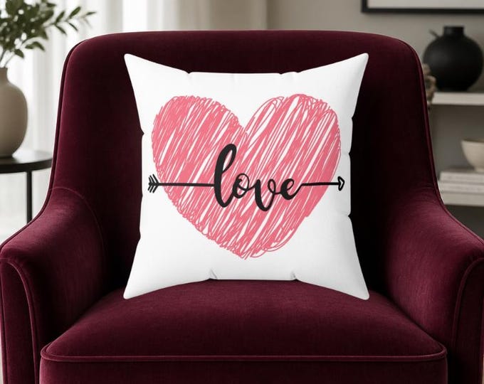 Handdrawn Heart Arrow love Pillow | Square Throw Pillow