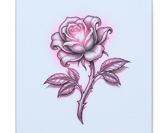 Pink Rose Illustration Canvas | Stretched Matte Wall Art