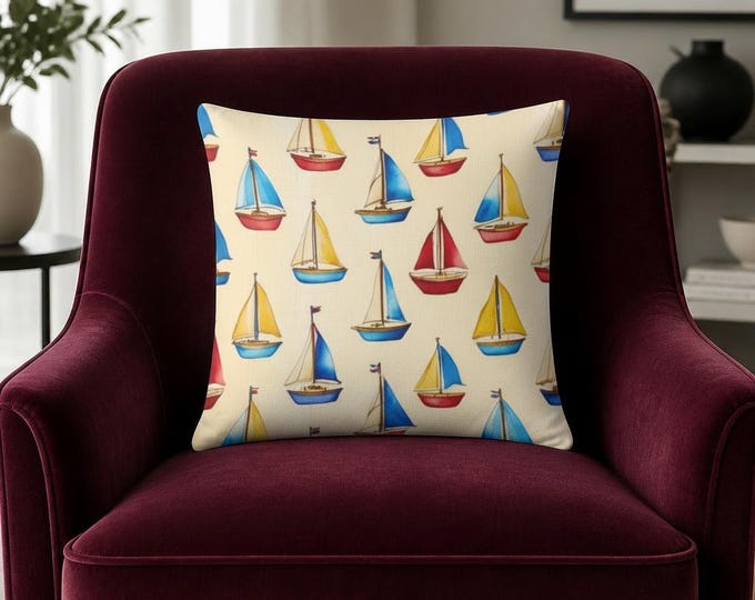 Sailboat Nautical Pillow: Spun Polyester Beach House Decor
