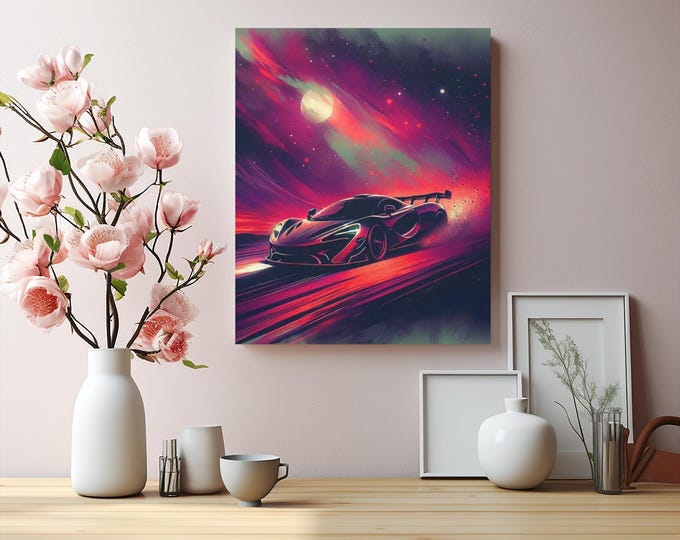 Vibrant Car Art Canvas: Racing Enthusiast Decor (16x20)
