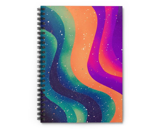 Retro Wavy Rainbow Galaxy Notebook | Spiral Ruled Journal