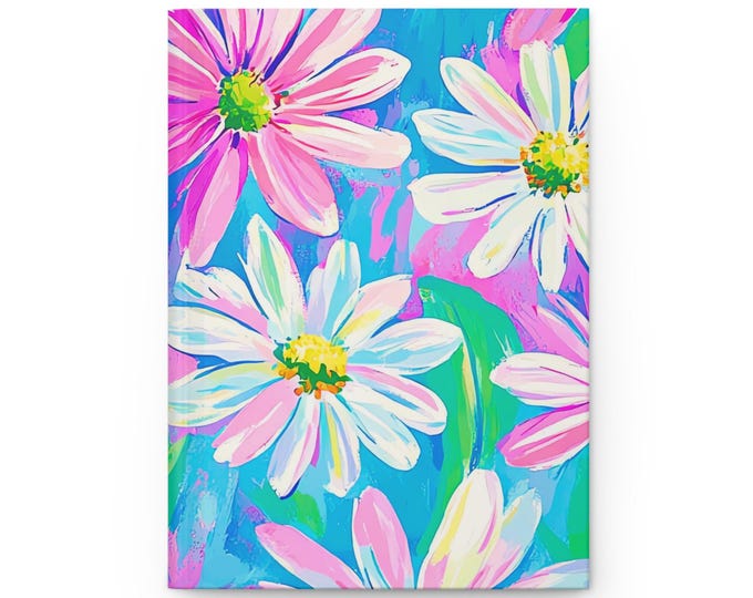 Pink Daisy Floral Hardcover Journal | Bright Painted Flowers Matte Notebook
