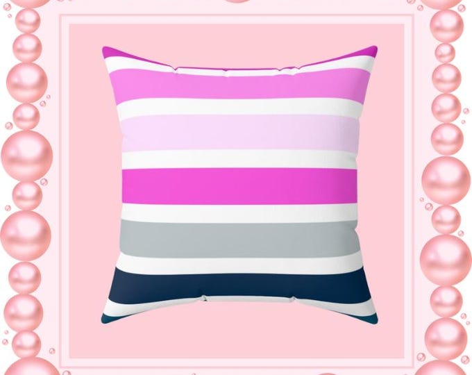 Pink Striped Spun Polyester Pillow: Modern Home Accent Decor