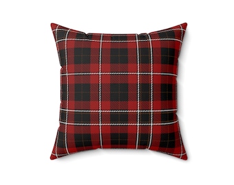 Red and Black Plaid Throw Pillow: Farmhouse Holiday Decor (16x16)