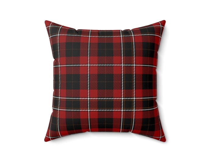 Red and Black Plaid Throw Pillow: Farmhouse Holiday Decor (16x16)