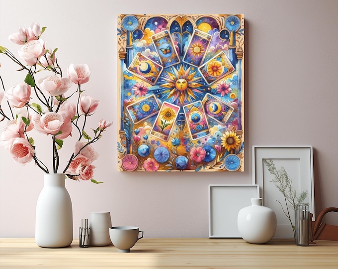 Cosmic Realm Abstract Tarot Canvas Art: Boho Home Decor, Spiritual Gift