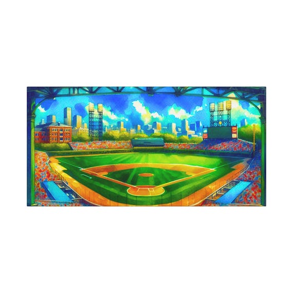 Baseball Stadium Canvas Wall Art: Sports Fan Man Cave Decor (30x15 Canvas Only)