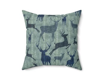 Deer Print Square Pillow | Rustic Cabin Decor (16x16)