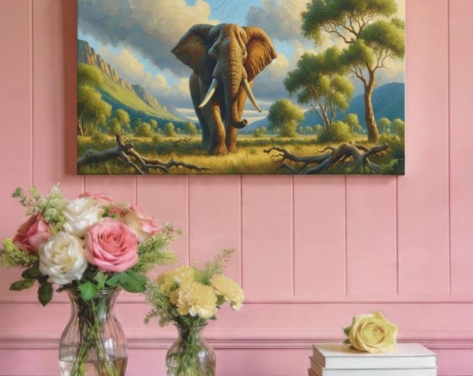 Majestic Elephant Canvas Wall Art: Wildlife Home Decor (30x15)
