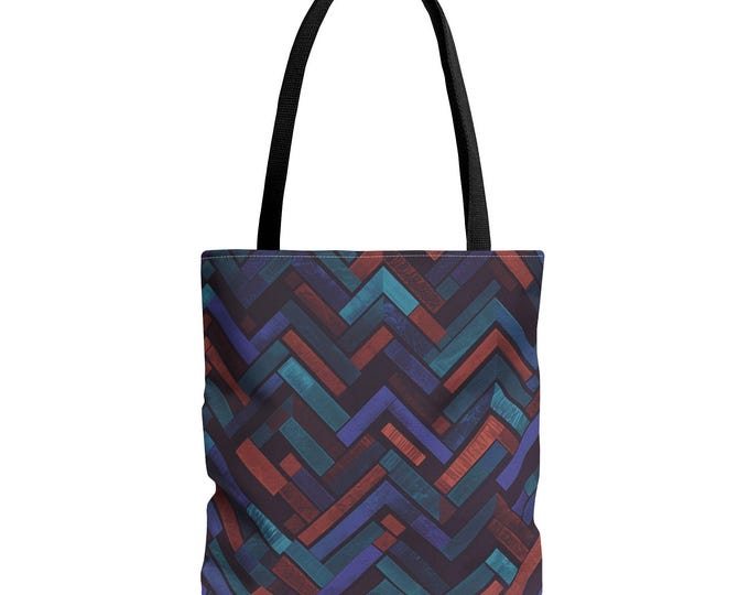 Geometric Herringbone Pattern Tote Bag | Navy Teal Rust Shoulder Bag