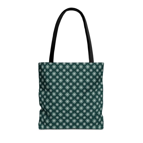 Christmas Snowflake Tote Bag: Green Winter Floral Shopping Bag