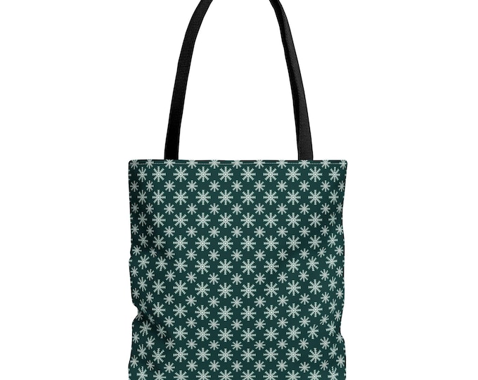 Christmas Snowflake Tote Bag: Green Winter Floral Shopping Bag