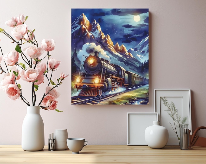 Steam Train Canvas Wall Art: Vintage Locomotive Railroad Sketch