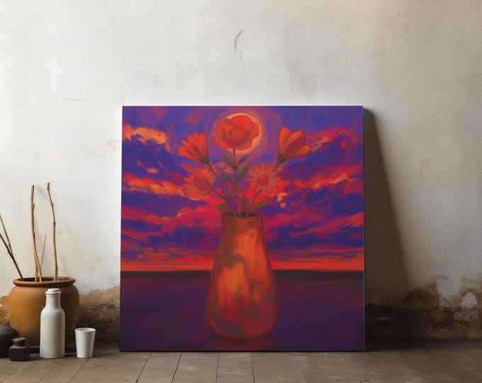Burnt Sienna Floral Vase Abstract Matte Canvas