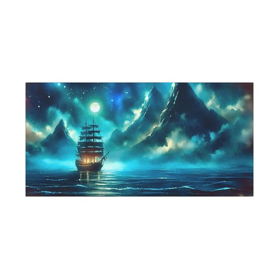 Moonlit Ship Canvas Art: Nautical Seascape Wall Decor