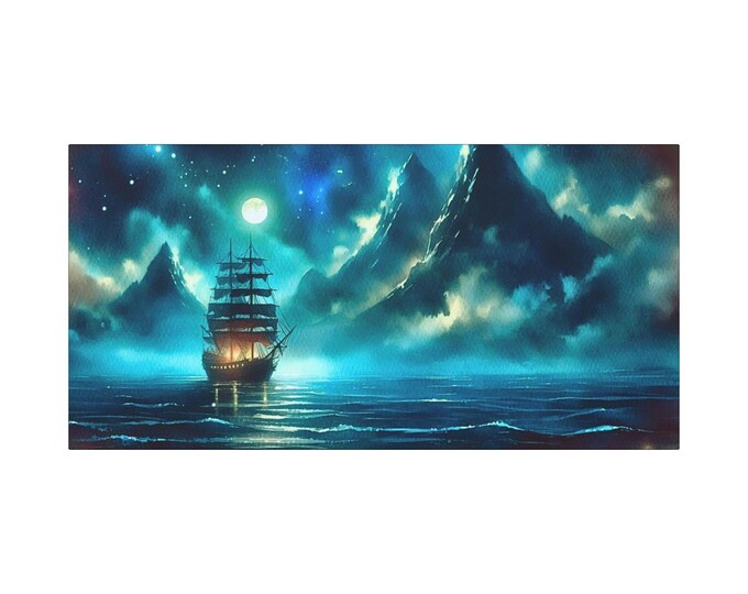 Moonlit Ship Canvas Art: Nautical Seascape Wall Decor