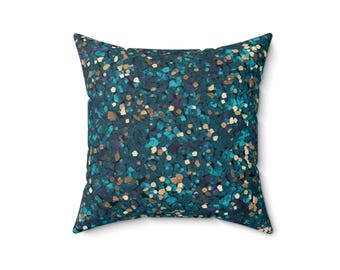 Teal Confetti Abstract Throw Pillow | Square Pillow