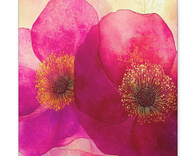 Pink Watercolor Poppy Artwork Canvas | Stretched Matte Wall Art