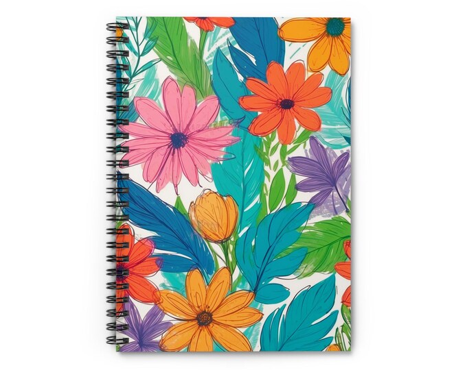 Floral Spiral Notebook | Hand-Painted Blooms, Ruled Journal, 6"x8"