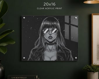 Noir Girl Acrylic Wall Art | Retro Cosmic Print (20x16")