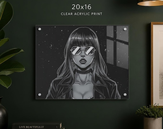 Noir Girl Acrylic Wall Art | Retro Cosmic Print (20x16")