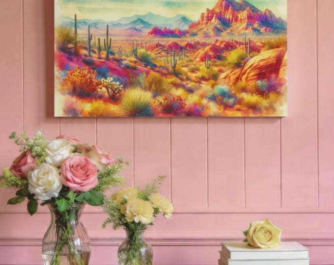 Desert Flame Matte Canvas Wall Art: Boho Nature Home Decor (30x15)