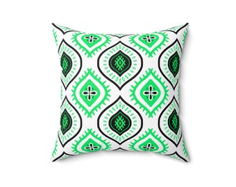 Bohemian Green & Black Pillow: Spun Polyester Couch Cushion