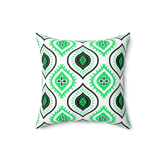 Bohemian Green & Black Pillow: Spun Polyester Couch Cushion