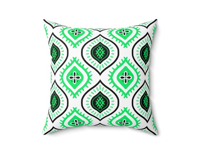 Bohemian Green & Black Pillow: Spun Polyester Couch Cushion