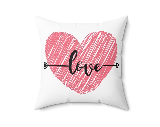 Handdrawn Heart Arrow love Pillow | Square Throw Pillow