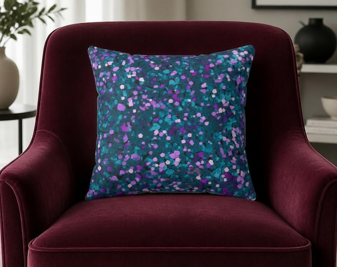 Teal Purple Confetti Pattern Pillow | Square Pillow