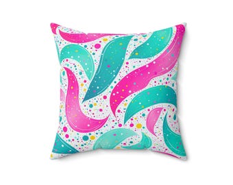 Teal & Pink Swirl Pattern Pillow | Square Polyester Pillow