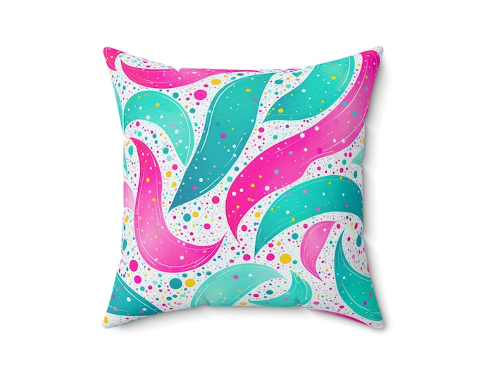 Teal & Pink Swirl Pattern Pillow | Square Polyester Pillow