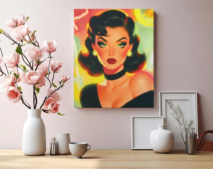 Mind Your Lipstick Matte Canvas Artwork | Retro Pinup Portrait Accent