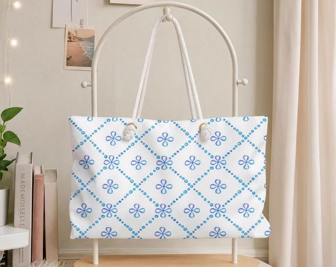 Azure Mosaic Weekender Bag | Geometric Nautical Tote